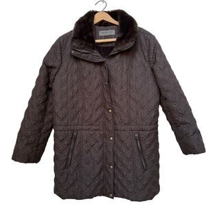 Marc New York Andrew Marc Quilted Brown Jacket Faux Fur Collar L